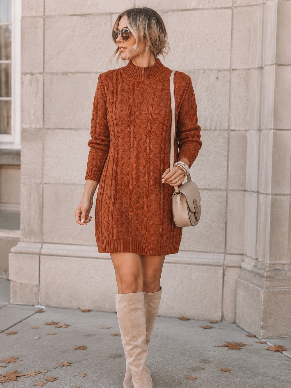 Altar’d State Mock Neck Cable Knit Sweater Dress